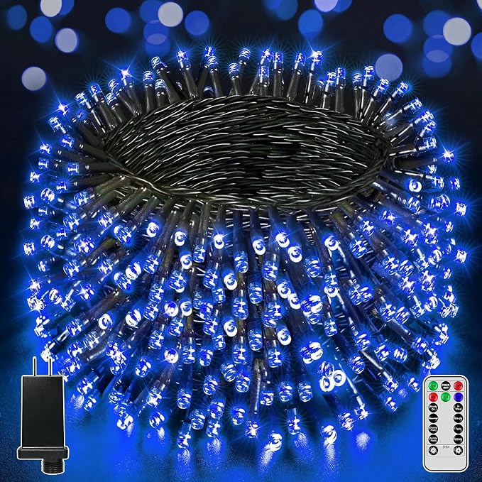 BrightChristmas 500 LED 164 FT Christmas Lights, Waterproof Outdoor String Lights with Remote and Timer, Christmas Tree Lights with 8 Modes Dimmable, Fairy Lights for Holiday Decor (Blue)
