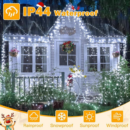 Ollny Icicle Lights Outdoor Cool White, 600LED 49FT Christmas Lights with Remote 8 Modes Dimmable, Waterproof Connectable Timer Hanging Light for House Outside Yard Indoor Decorations