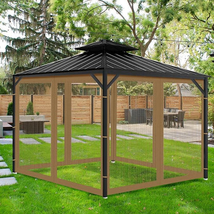 Gazebo Universal Replacement Mosquito Netting, Outdoor Mesh Netting Screen 4-Panel Sidewall with Zipper for Patio, Canopy, Garden and Backyard, Gray(Mosquito Net Only) (Khaki, 10' x 12')