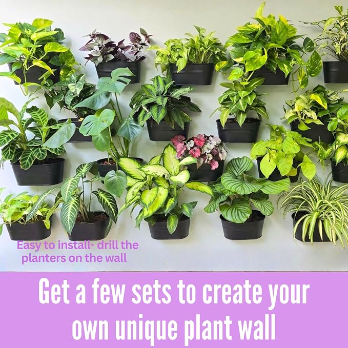 LaLaGreen Wall Planter (11.8 Inch, 10 Pack) Black Metal Wall Hanging Decor for Indoor Planter Flower Pot Holder Porch Balcony Decoration Window Boxes Planters Pots Plant Garden Yard Home Fence