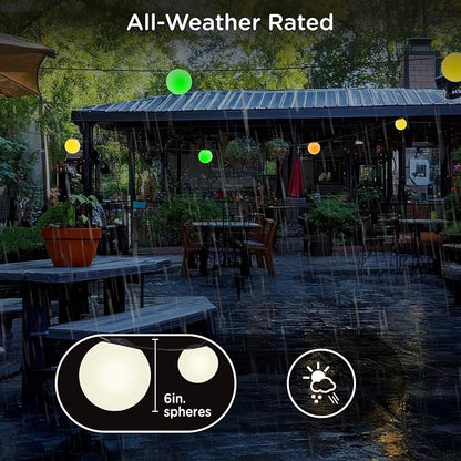 Enbrighten Vibe Sphere Outdoor String Lights, 57ft, 12 RGBWIC Bulbs, 6in Extra Large Spheres, Waterproof, Patio, Backyard, Gameday, Holiday, Smart App, Compatible with Alexa, Google Home, 85976