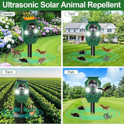 Solar Animal Repellent,Cat Dog Repellent Outdoor,Solar Animal Repeller with Motion Sensor,Waterproof Rabbit Repeller with Flahing Light for Yard Skunks,Raccoon Birds Squirrels Deer-4 Pack