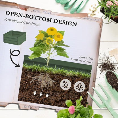 Outsunny Galvanized Raised Garden Bed, 55" Tall Outdoor Planter Box with Trellis Tomato Cage and Open Bottom for Climbing Vines, Vegetables, Flowers in Backyard, Garden, Patio, Green