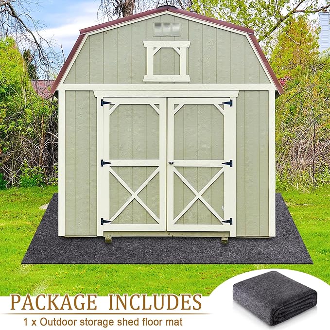 8.2 X 6 Ft Storage Shed Floor Mat—Waterproof PE Backing, 500g/㎡ Thick, Washable, Dustproof, and Anti-Slip Pad for Patio, Motorcycle, and Carport to Protect Flooring from Wear