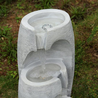 Teamson Home 3-Tier Cascading Urn Outdoor Water Fountain, Gray | Warm Glow Lighting, Adjustable Flow, Electric Pump