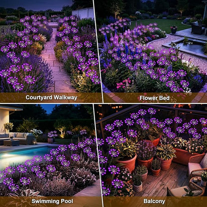 Solar Garden Lights Outdoor, 2 Pack New Upgraded Solar Swaying Starburst Light, Waterproof Fireworks Solar Lights, Yard Patio Pathway Decoration, Purple