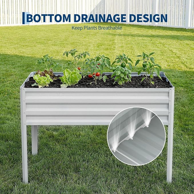 48×24×55in Large Metal Raised Garden Bed with Legs and Cover, Galvanized Oval Raised Bed Planter with Leg for Vegetables and Flowers, Build-in Spray Tube Effortless Watering | Elevated Metal Planter with Built-In 3-Spray Nozzle Watering System, Drain T...