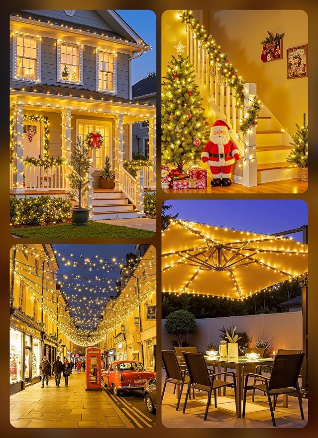 Brightown Solar String Lights Outdoor, 40FT 100 LED Solar Powered String Lights Waterproof with 8 Modes, Auto On/Off, Patio Lights for Outside Tree Garden Balcony Party Decor (Warm White)