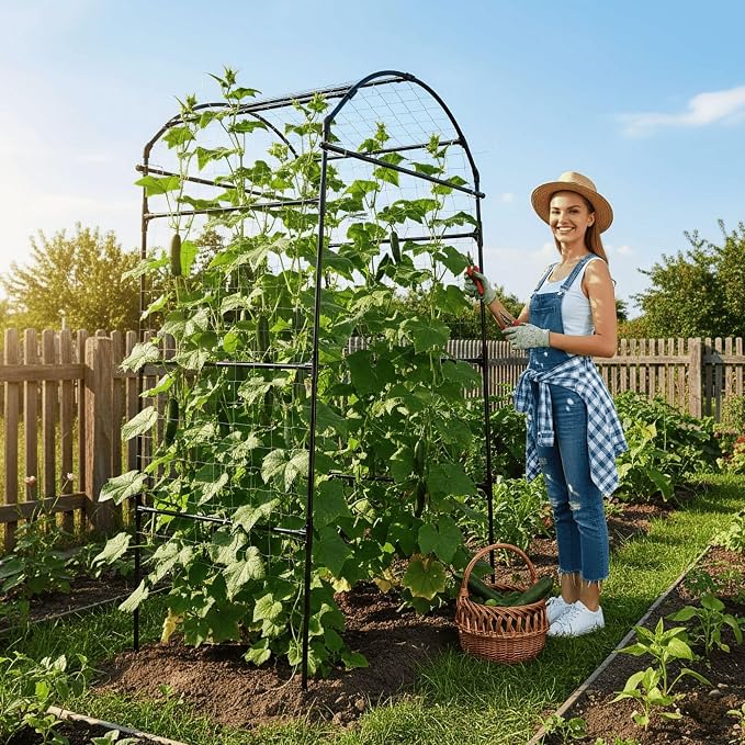 79" Garden Trellis Arch for Climbing Plants – Tall Outdoor Metal Trellis for Vegetables, Peas, Tomatoes,﻿ Cucumber Trellis Arch & Vertical Garden Climber Plant Support for Vine Plants