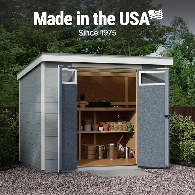 Handy Home Products Highland 8x6 Modern Wooden Storage Shed with Floor Kit and Palram roof- Does not Include Paint