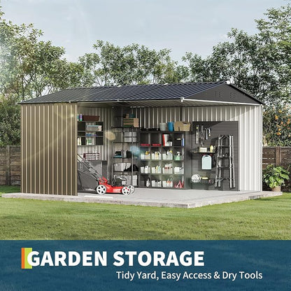 10X12 FT Storage Shed，Lockable Gable Roof Garden Shed with Grid Window, All-Weather Resistant Storage Unit for Bikes, Ladders, Patio Supplies & Garden Essentials