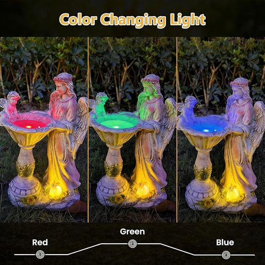 Solar Garden Statue Outdoor Decor, Angel Garden Figurine with Color Changing Light Waterproof Outdoor Statue Resin Sculpture Lawn Ornament for Patio Lawn Yard Christmas Birthday Housewarming Gift
