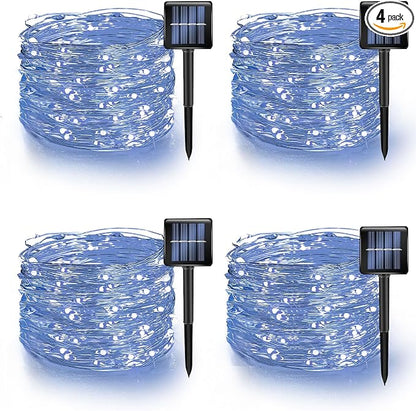 TW SHINE White Solar String Lights Outdoor, Total 160 FT 480 LED Solar Powered Waterproof Fairy Lights 8 Modes Copper Wire Lights for Christmas Party Tree Wedding Yard Decorations, 4 Pack