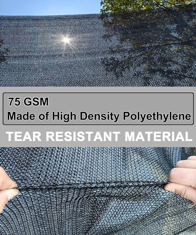 Black Shade Cloth, 70%-80% Sunblock UV Protection, 10 X 6.5 FT Sun Mesh Net | for Garden Plant Cover,Porch Screen,Pergola,Greenhouse,Chicken Coop,Car Barn Kennel,Backyard,Patio Sunshade Cover,Outdoor