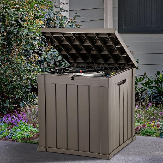 YITAHOME 51 Gallon Outdoor Storage Deck Box | Waterproof Resin Package Delivery and Storage Box with Lockable Lid for Patio Furniture Cushions, Pool Accessories, Garden