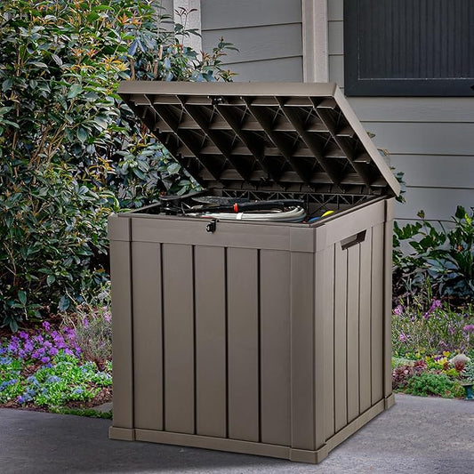 YITAHOME 51 Gallon Outdoor Storage Deck Box | Waterproof Resin Package Delivery and Storage Box with Lockable Lid for Patio Furniture Cushions, Pool Accessories, Garden