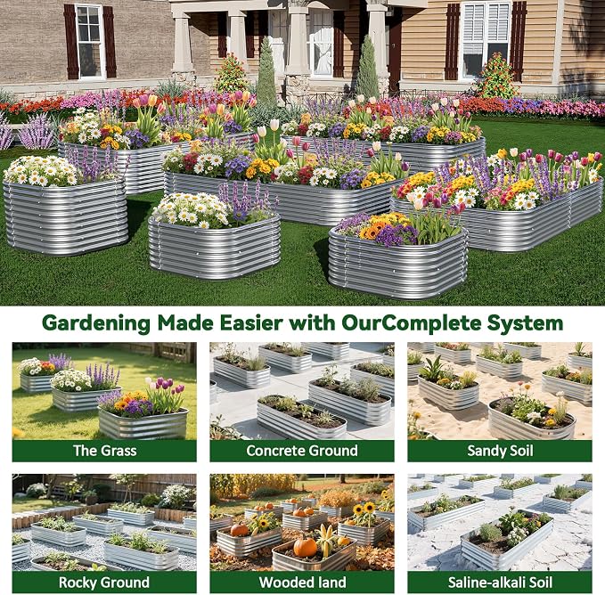 4 Pack 6x3FT Raised Beds for Gardening, Corrugated Galvanized Steel Raised Garden Bed, Outdoor Metal Above Ground Garden Bed for Vegetables and Flowers
