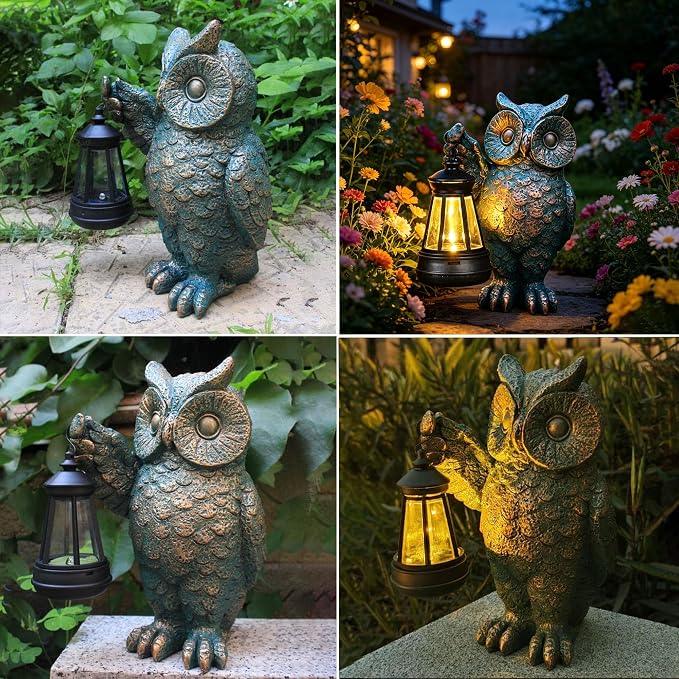 Garden Statues Outdoor, owl Figurines Decorated with Solar Lights, Unique Christmas Birthday Gifts for Moms, Grandmas, Women, Wives, Sisters