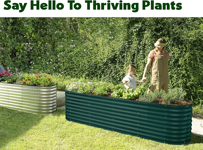 Plant & Plot Galvanized Raised Garden Beds Outdoor // 8×2×2 ft Planter Raised Beds for Gardening, Vegetables, Flowers // Large Metal Garden Box (Dark Green) // Patented Tool-Free Design