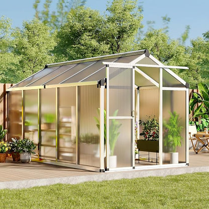 Garvee 8 X 12 Ft Greenhouse, Greenhouses for Outside, Polycarbonate Greenhouse with Aluminum Frame, Lockable Door and Ajustable Roof Vent for Backyard, Green Houses for Outside Garden Backyard, Patio