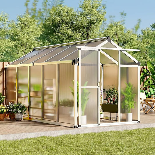 Garvee 8 X 12 Ft Greenhouse, Greenhouses for Outside, Polycarbonate Greenhouse with Aluminum Frame, Lockable Door and Ajustable Roof Vent for Backyard, Green Houses for Outside Garden Backyard, Patio
