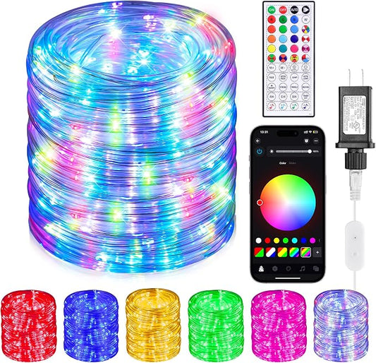 132FT 400 LED Rope Lights Outdoor, Waterproof 16 Million Colors Changing Fairy String Lights Plug in with Remote & APP Control, Smart Music Sync Twinkle Lighting for Outside Indoor Christmas