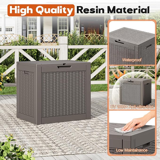 Outdoor Storage Box, Resin Deck Boxes Indoor and outdoor, Waterproof Storage Box Lockable Lid (Grey, 35 Gallon-2 Pack)