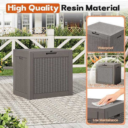 Outdoor Storage Box, Resin Deck Boxes Indoor and outdoor, Waterproof Storage Box Lockable Lid (Grey,35 Gallon-2Pack)