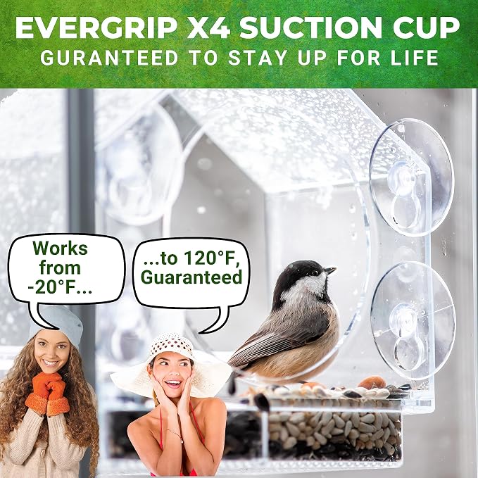 Nature Anywhere Window Bird Feeder - Weather Proof Transparent Acrylic Bird Feeders for Outdoors - Enhanced Suction Grip, Bird Watching for Cats, Easy-to-Clean, Outdoor Birdhouse Feeder (1 Unit)