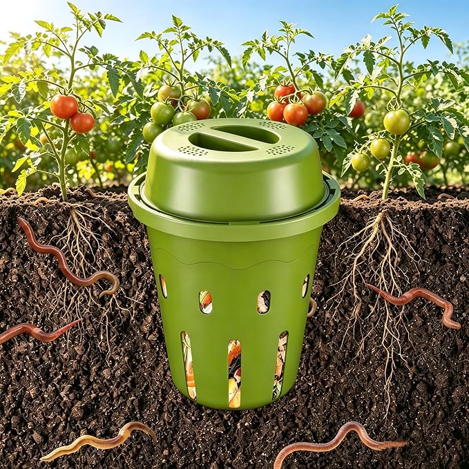 Mini Inground Worm Composter, 3L Underground Worm Farm with Aeration & Animal-Proof Lid, Organic Vermicomposting Container for Garden, Raised Beds & Yard, Easy for Beginners, Green