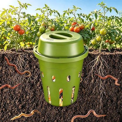 Mini Inground Worm Composter, 3L Underground Worm Farm with Aeration & Animal-Proof Lid, Organic Vermicomposting Container for Garden, Raised Beds & Yard, Easy for Beginners, Green