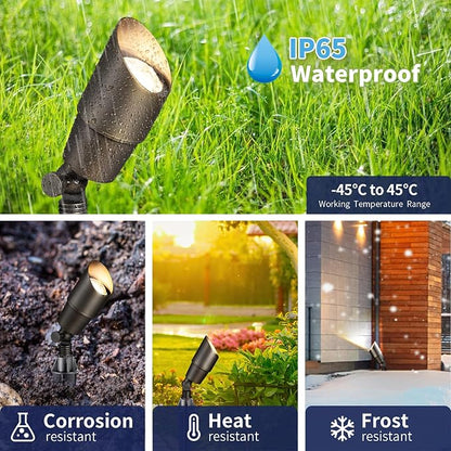 Gardenreet Brass Landscape Spotlights 12V, Low Voltage Spot Light Outdoor LED, Wired IP65 Waterproof Uplight, ETL Bronze for Garden Yard Tree House with 5W 2700K Warm White MR16 Bulb