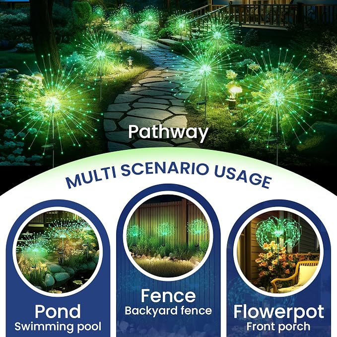 GIGALUMI Garden Outdoor Decor Lights 120LED 4Pack, Solar Garden Lights for Yard Outside Fairy Decorative,Solar Powered for Yard Pathway Flowerbed Planter Balcony Patio Decor（Green）