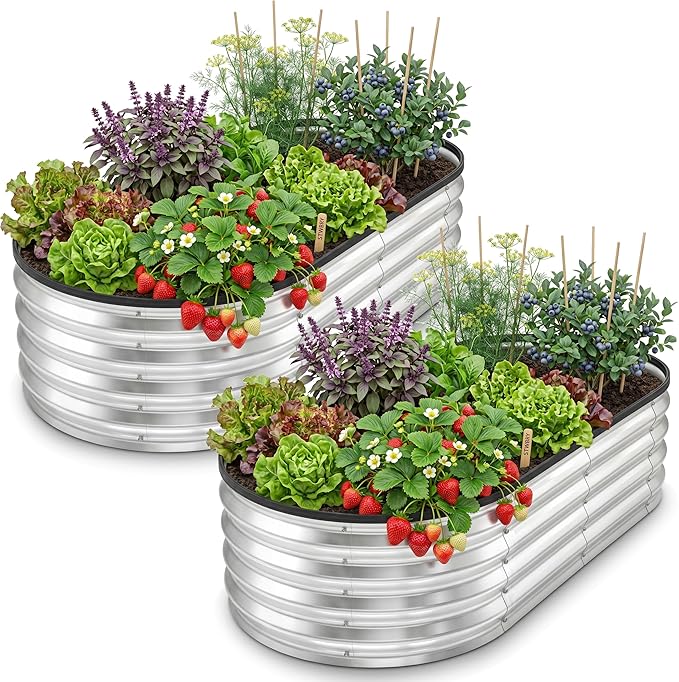 Utopia Home Galvanized Raised Garden Bed, 4x2x1 ft 2 Pack, Metal Planter Boxes Outdoor Gardening with Easy Assembly, Large Garden Bed for Vegetables, Fruits, Flowers, Silver