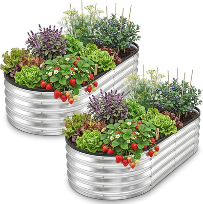 Utopia Home Galvanized Raised Garden Bed, 4x2x1 ft 2 Pack, Metal Planter Boxes Outdoor Gardening with Easy Assembly, Large Garden Bed for Vegetables, Fruits, Flowers, Silver