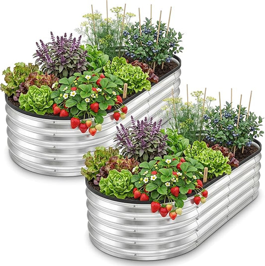 Utopia Home Galvanized Raised Garden Bed, 4x2x1 ft 2 Pack, Metal Planter Boxes Outdoor Gardening with Easy Assembly, Large Garden Bed for Vegetables, Fruits, Flowers, Silver