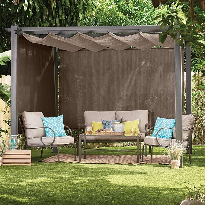 Coolaroo Outdoor Roller Shade with Wand - 90% UV Block Breathable Light Filtering Shade for Patio or Porch, Fade-Resistant, Easy-Clean Fabric, 4ft x 6ft, Mocha - 2 Pack