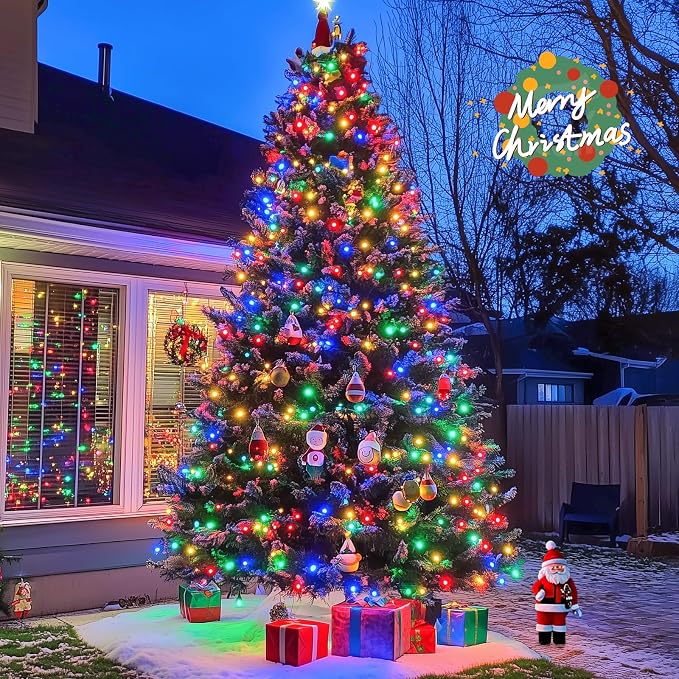 JMEXSUSS 2 Pack Solar String Light 100LED 32.8ft 8 Modes Solar Christmas Lights Waterproof for Gardens, Wedding, Party, Homes, Christmas Tree, Curtains, Outdoors (Multicolor) | Christmas Lights Outdoor Waterproof 8 Modes Solar String Lights for Outside...