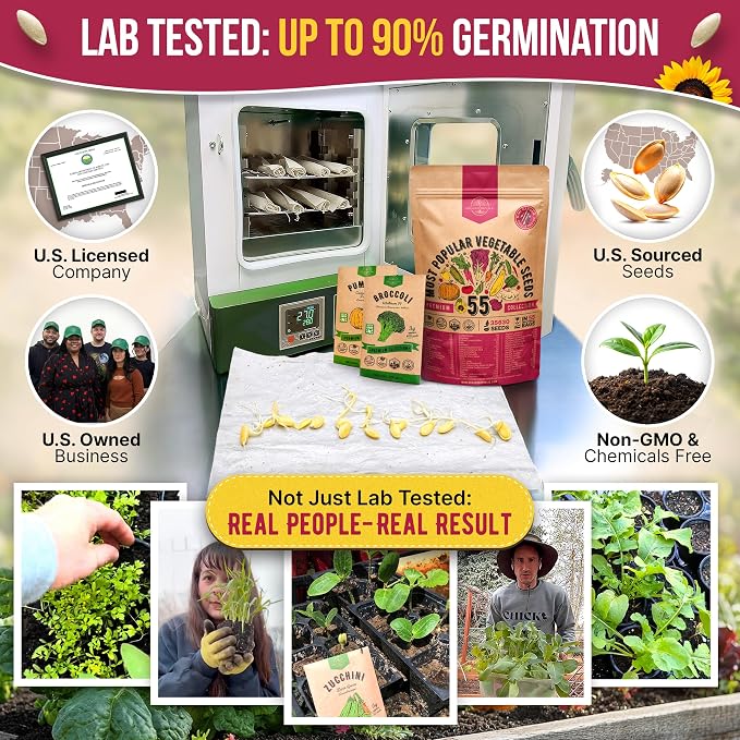 55 Vegetable Seeds Variety Pack - 35,600+ Non-GMO Heirloom Seeds for Planting Vegetables and Fruits in Individual Seed Packets, Home Garden Seeds for Hydroponic, Indoor and Outdoors Gardening