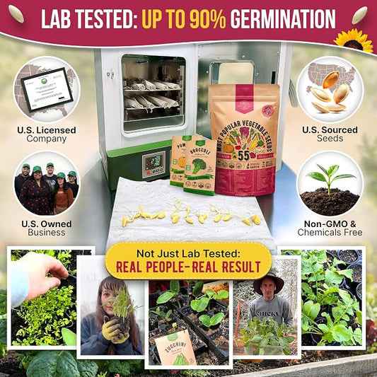 55 Vegetable Seeds Variety Pack - 35,600+ Non-GMO Heirloom Seeds for Planting Vegetables and Fruits in Individual Seed Packets, Home Garden Seeds for Hydroponic, Indoor and Outdoors Gardening