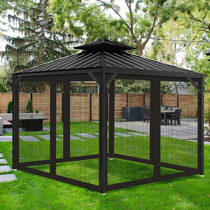 Gazebo Universal Replacement Mosquito Netting, Outdoor Mesh Netting Screen 4-Panel Sidewall with Zipper for Patio, Canopy, Garden and Backyard, Gray(Mosquito Net Only) (Black, 10' x 12')