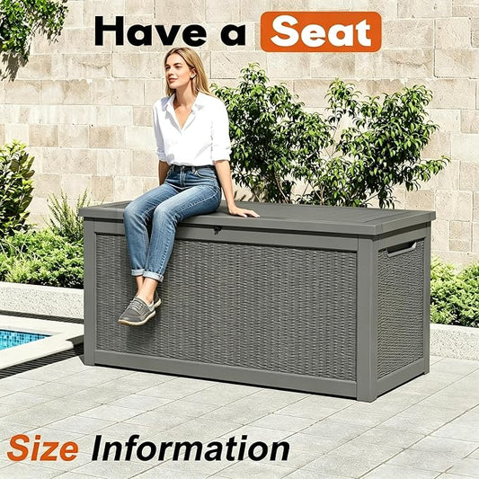 Outdoor Storage Box, Resin Deck Boxes Indoor and outdoor, Waterproof Storage Box Lockable Lid Grey,280 Gallon