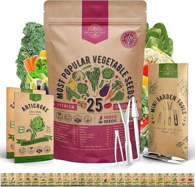 Organo Republic 25 Vegetable Seeds Variety Pack - 16,850+ Non-GMO Heirloom Seeds for Planting Vegetables & Fruits in Individual Seed Packets, Home Garden Seed for Hydroponic, Indoor & Outdoor Garden