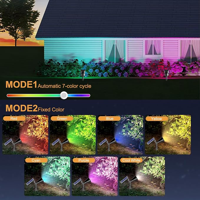 RGB Halloween Solar Lights Outdoor, 2 Modes Solar Spotlights Outdoor Waterproof, Adjustable Solar Color Changing Lights for Yard Garden Holiday Christmas Decorations- 4 Pack (Multicolor)