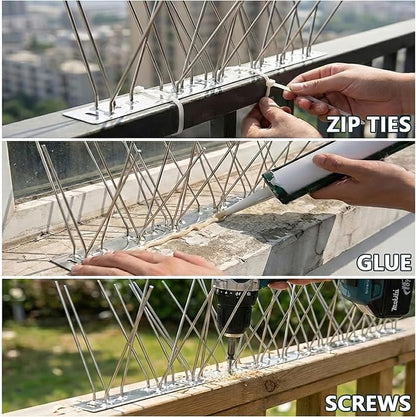 Stainless Steel Bird Spikes for Outside, Anti Bird Deterrent Spikes for Woodpeckers, Squirrels, Raccoons, Weatherproof Fence Spikes for Roof, Railing,Patio, 3.28 Feet