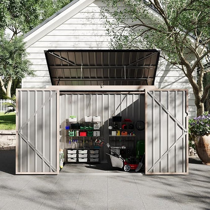 3x6 ft Outdoor Metal Storage Shed for 2 Trash Cans, Weather-Resistant Trash Can Shed with Chain-Lifting Lid for Garden, Backyard & Patio