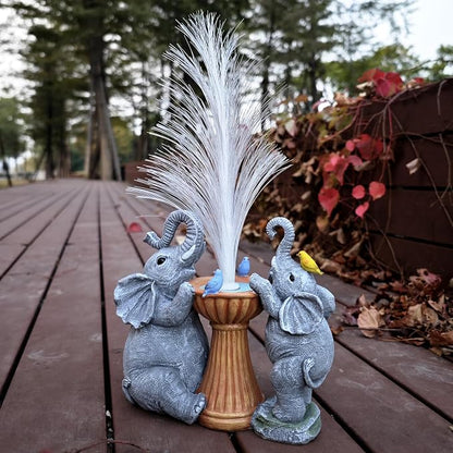 Elephant Statue Solar Garden Decor,Resin Elephant Statue and Colour Changing Optical Fiber Solar Lights,Outdoor Decor for Balcony, Garden, Patio, Yard, Lawn, Gifts for Mom Grandma