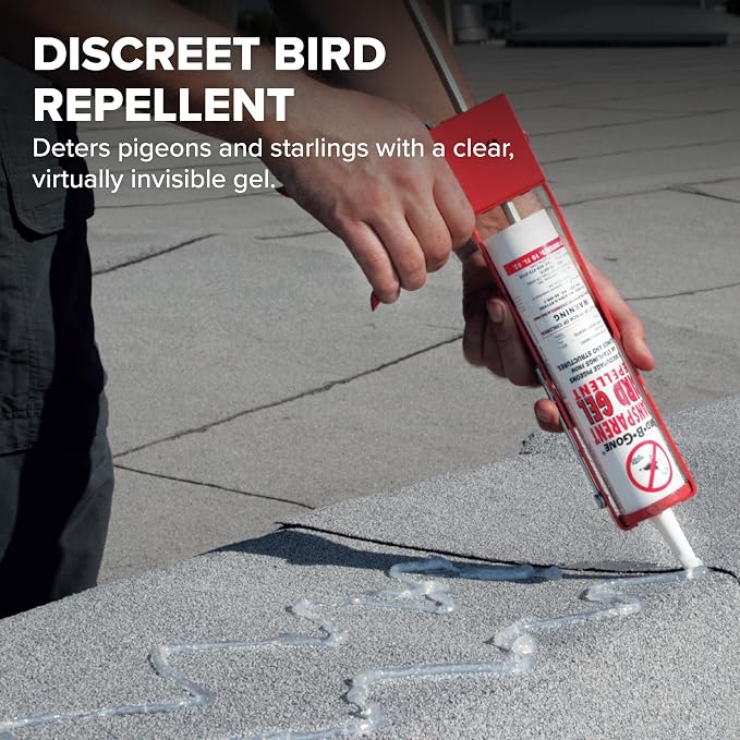 Bird B Gone Transparent Bird Gel - 10oz Tube - Sticky Bird Repellent for Outdoor Use - Deter Pigeons & Starlings - Easy Application with Caulking Gun - Bird Deterrent for Ledges, Pipes & Signs