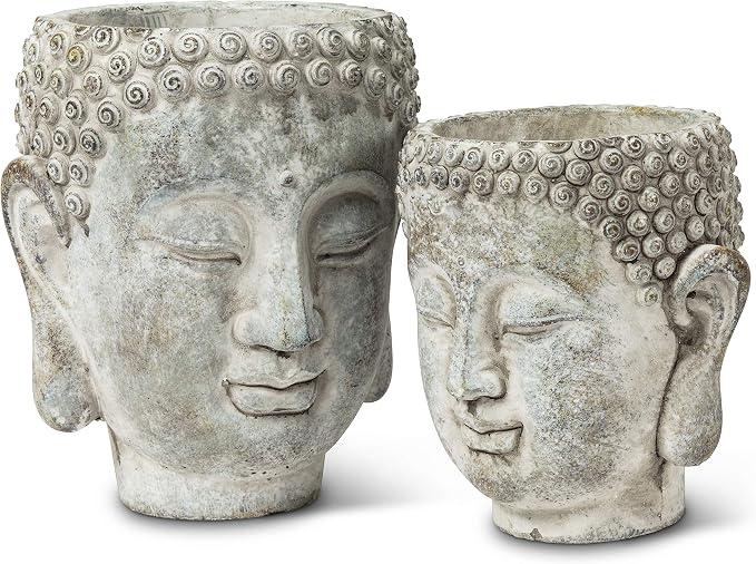Abbott Collection 27-DHARMA/350 SM Small Buddha Head Planter, Grey (5.5" H)