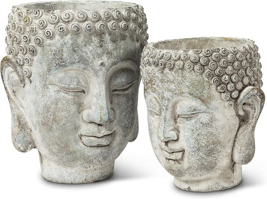 Abbott Collection 27-DHARMA/350 SM Small Buddha Head Planter, Grey (5.5" H)